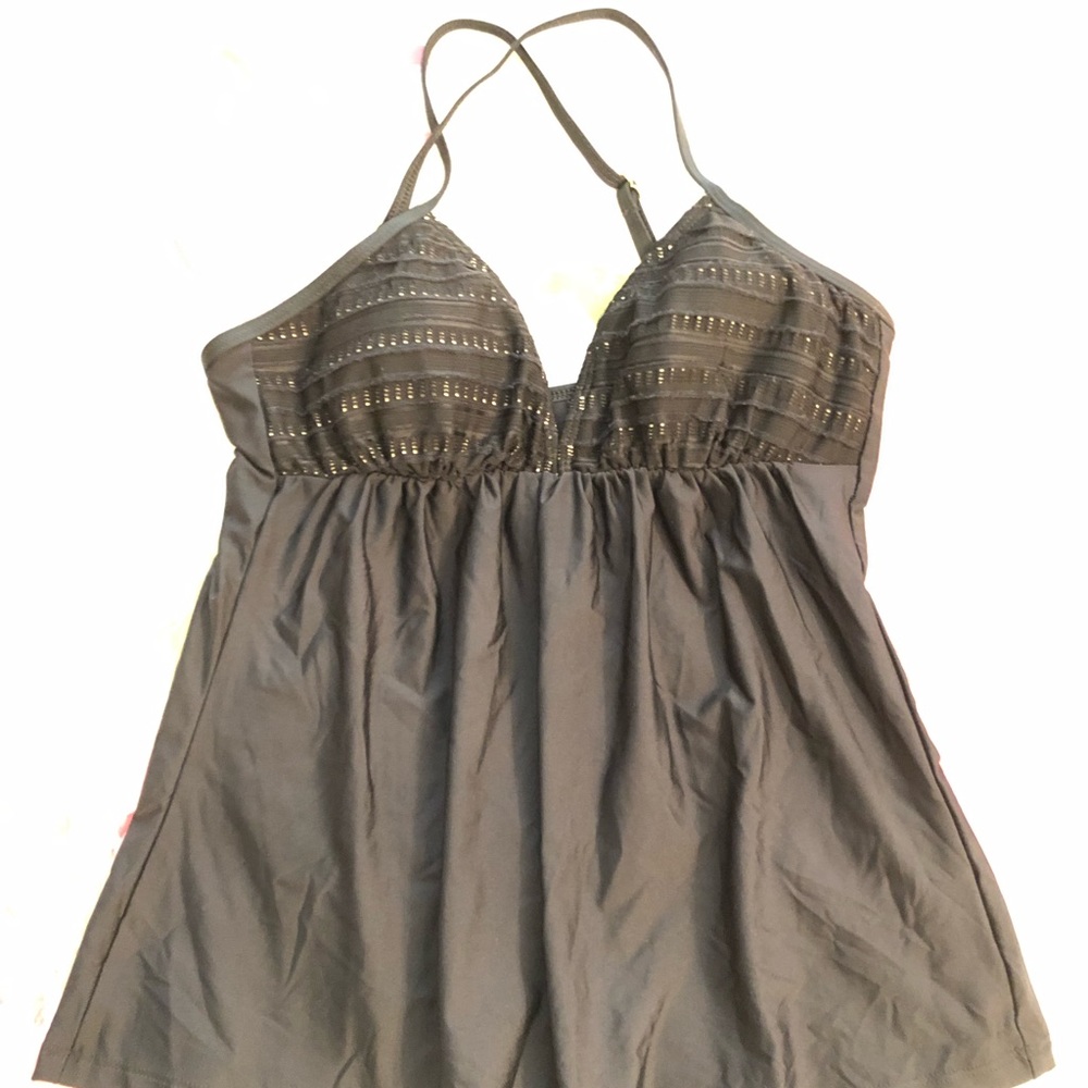 LUXE Black V-Neck Flowing Tankini Top